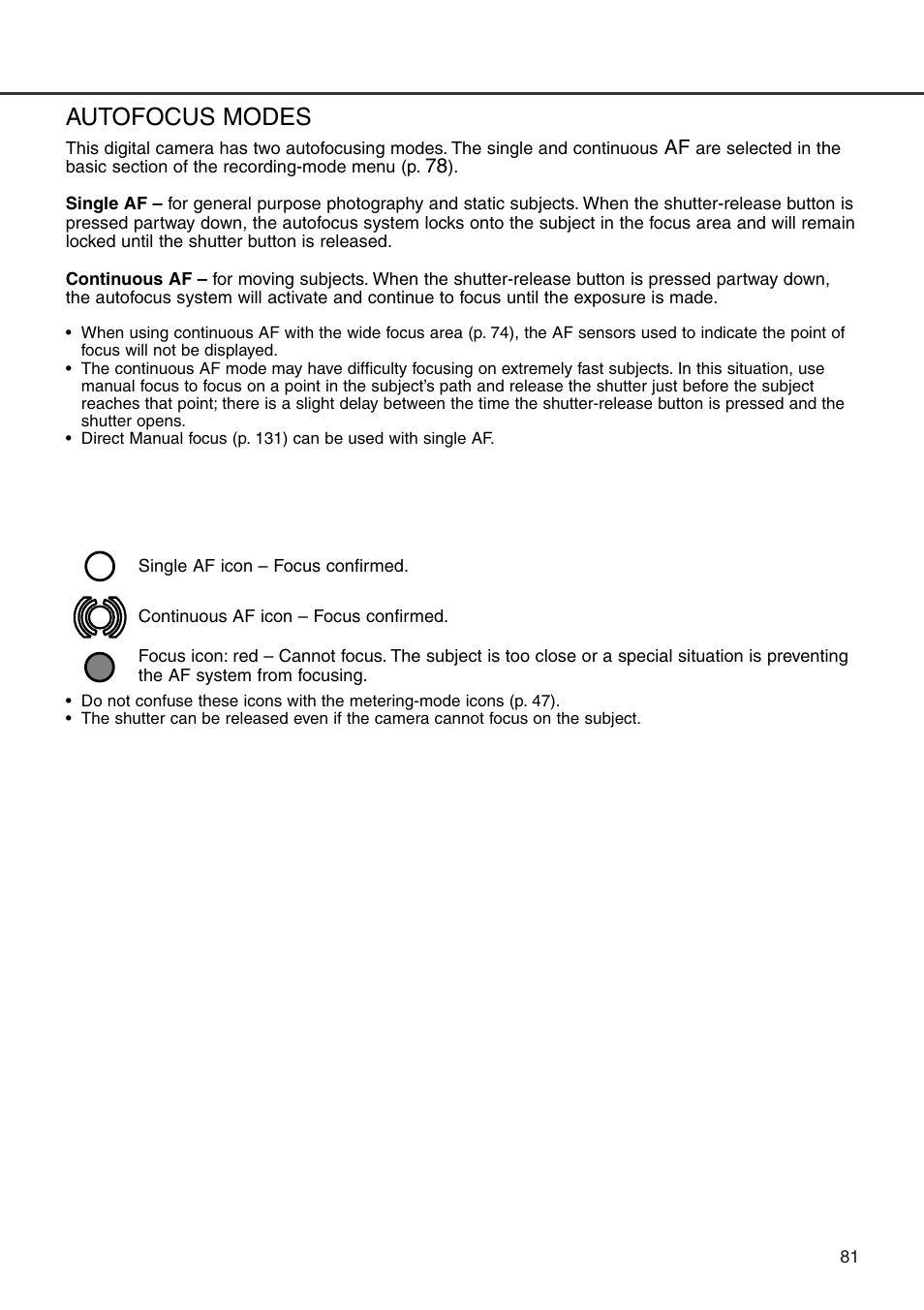 Autofocus modes | Minolta Dimage 7i User Manual | Page 81 / 164