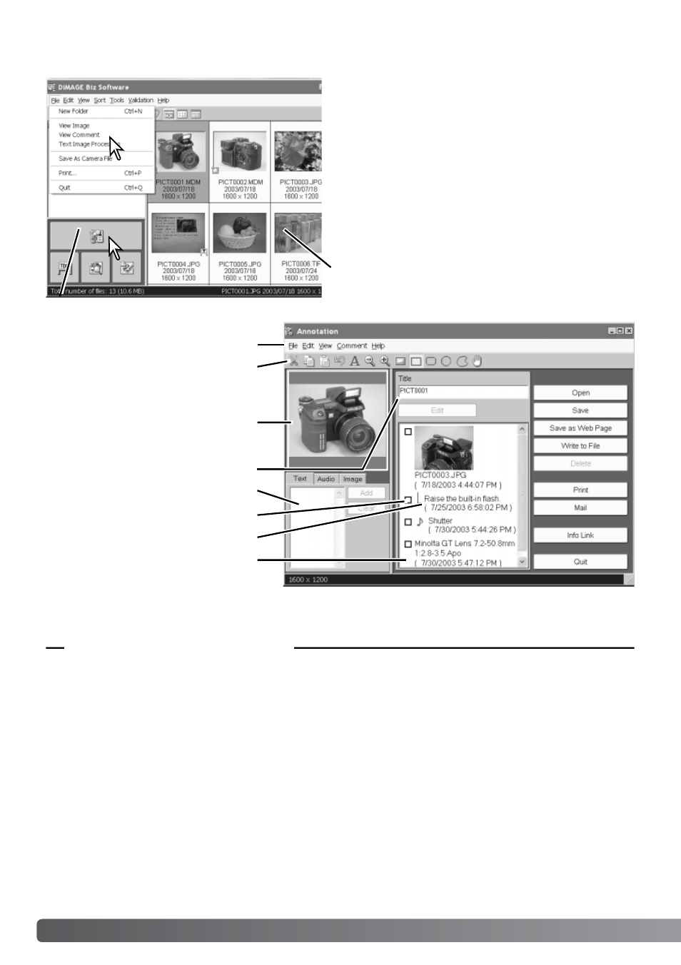 Opening the annotation window | Minolta DIMAGE XT ME-0308 User Manual | Page 16 / 28