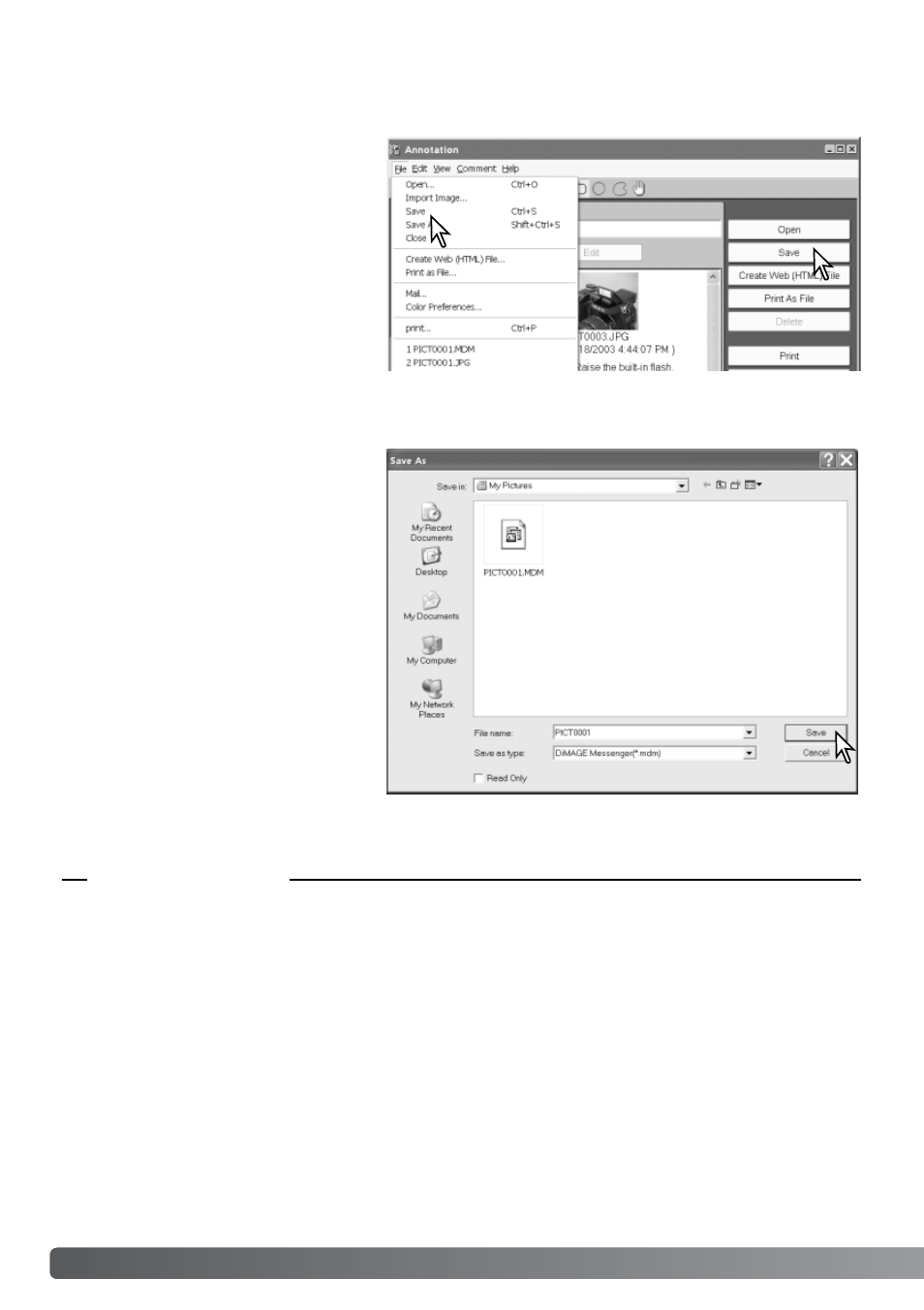 Saving .mdm files | Minolta DIMAGE XT ME-0308 User Manual | Page 18 / 28