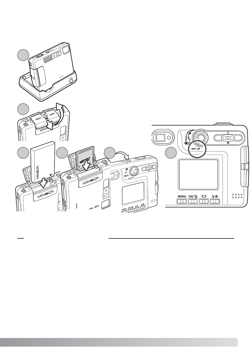 Getting up and running, Camera setup | Minolta DIMAGE XT ME-0308 User Manual | Page 5 / 28