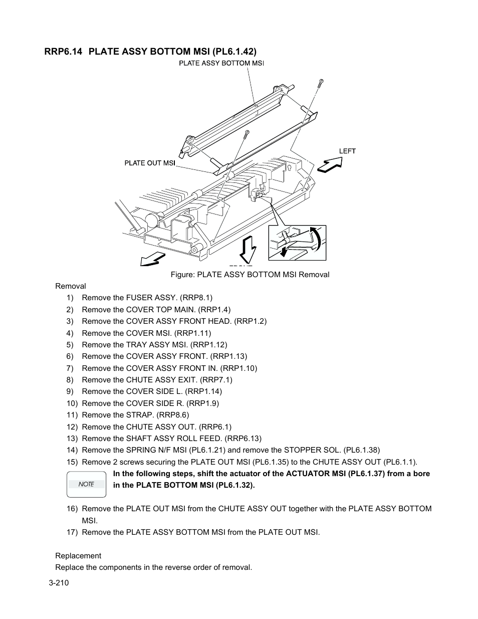 Rrp6.14 plate assy bottom msi (pl6.1.42), Rrp6.14 plate assy bottom msi (pl6.1.42) -212 | Minolta Magicolor 3100 Series User Manual | Page 212 / 424