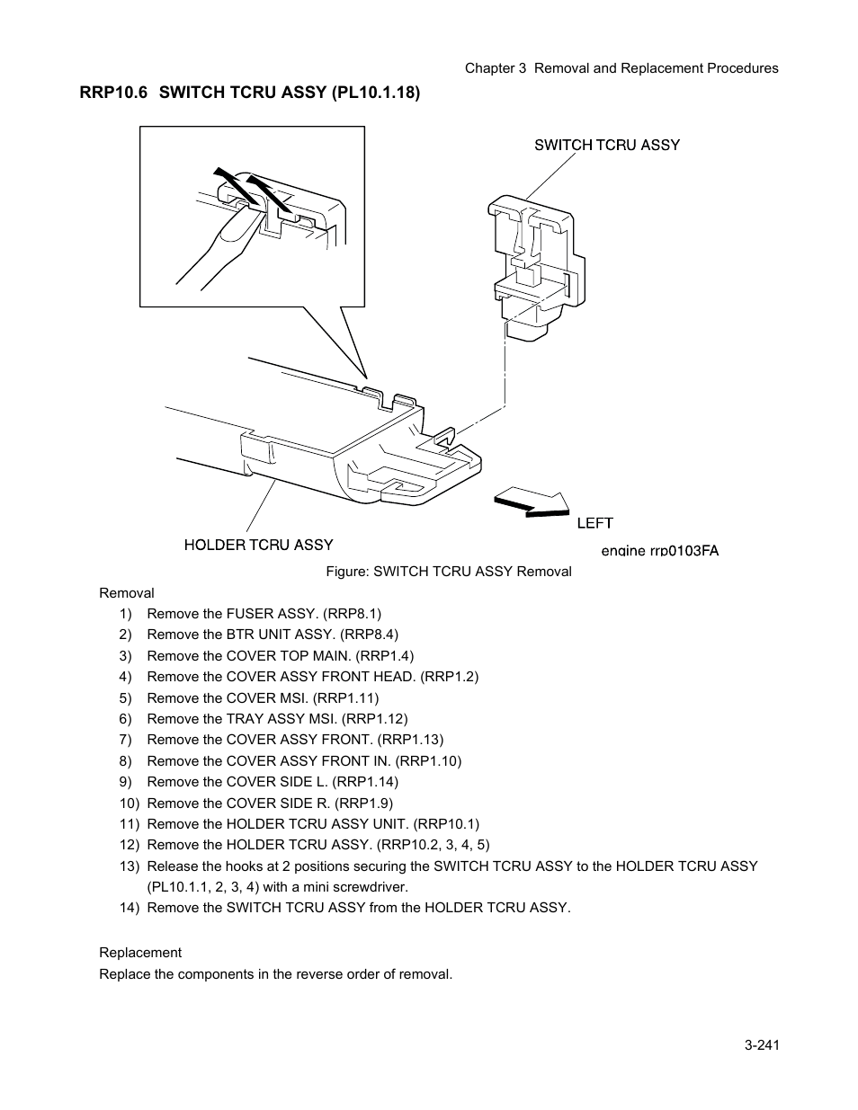 Rrp10.6 switch tcru assy (pl10.1.18), Rrp10.6 switch tcru assy (pl10.1.18) -243 | Minolta Magicolor 3100 Series User Manual | Page 243 / 424