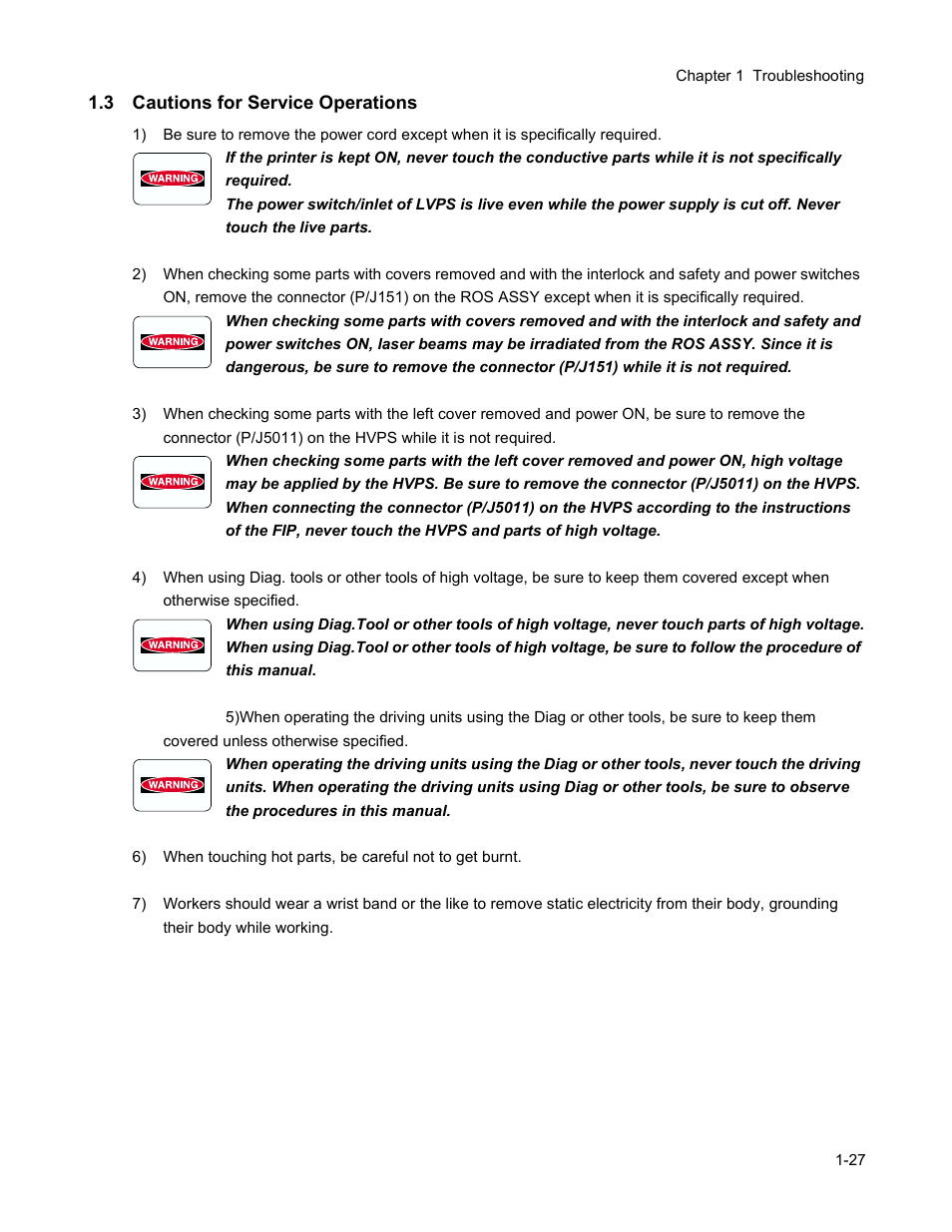 3 cautions for service operations, 3 cautions for service operations -27 | Minolta Magicolor 3100 Series User Manual | Page 27 / 424
