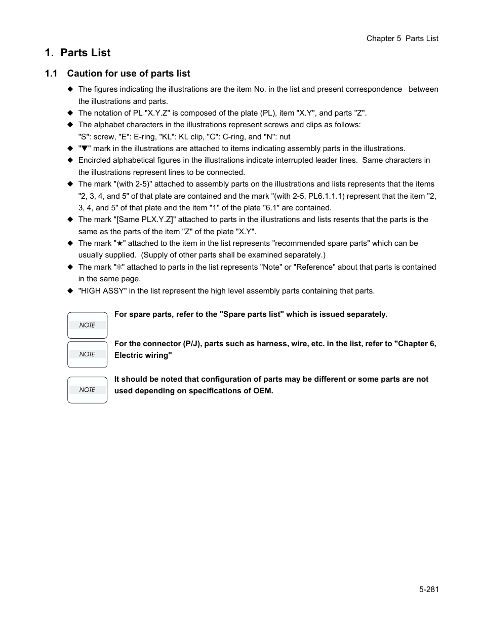 Parts list, 1 caution for use of parts list, Parts list -281 | 1 caution for use of parts list -281 | Minolta Magicolor 3100 Series User Manual | Page 281 / 424