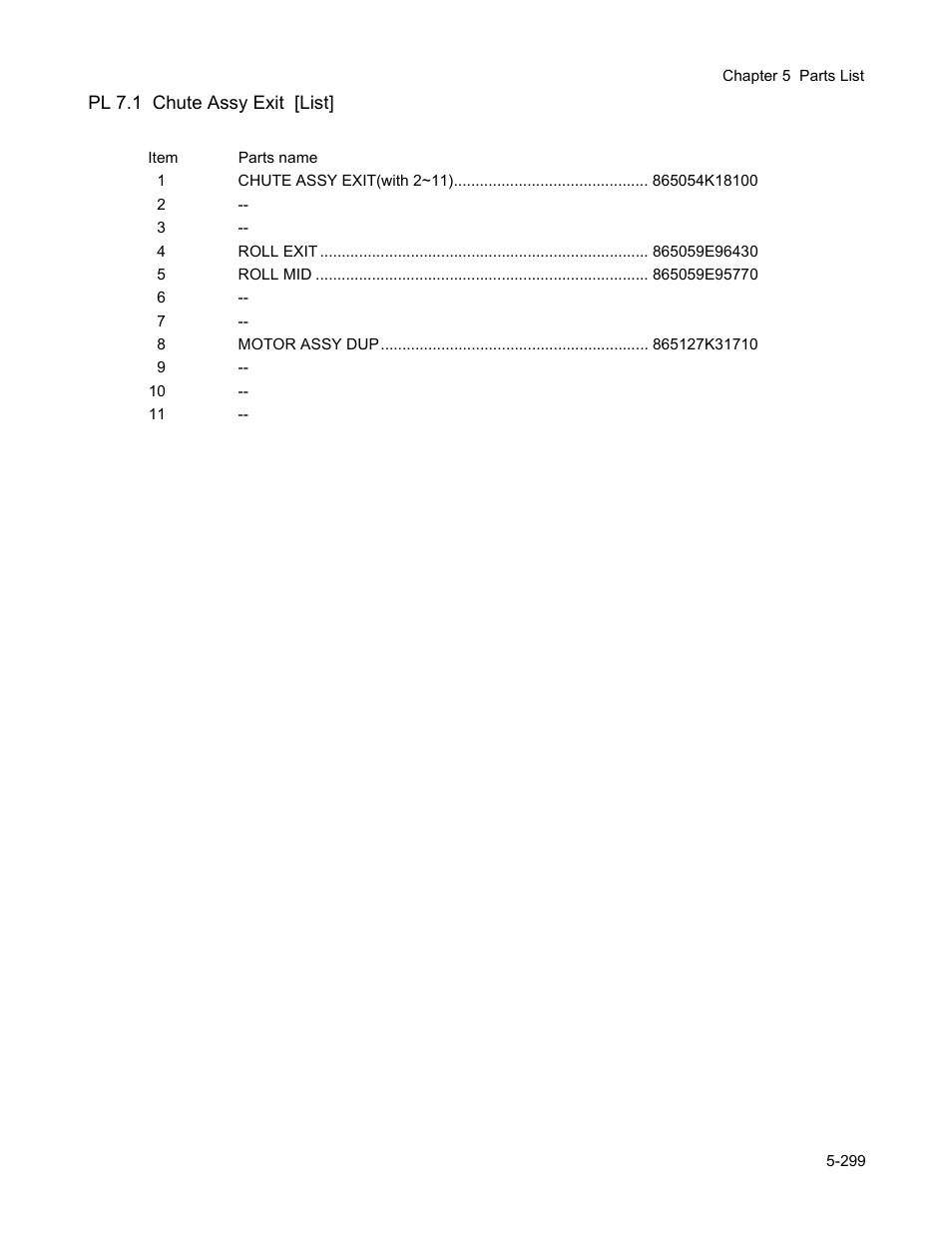 Pl 7.1 chute assy exit [list | Minolta Magicolor 3100 Series User Manual | Page 299 / 424