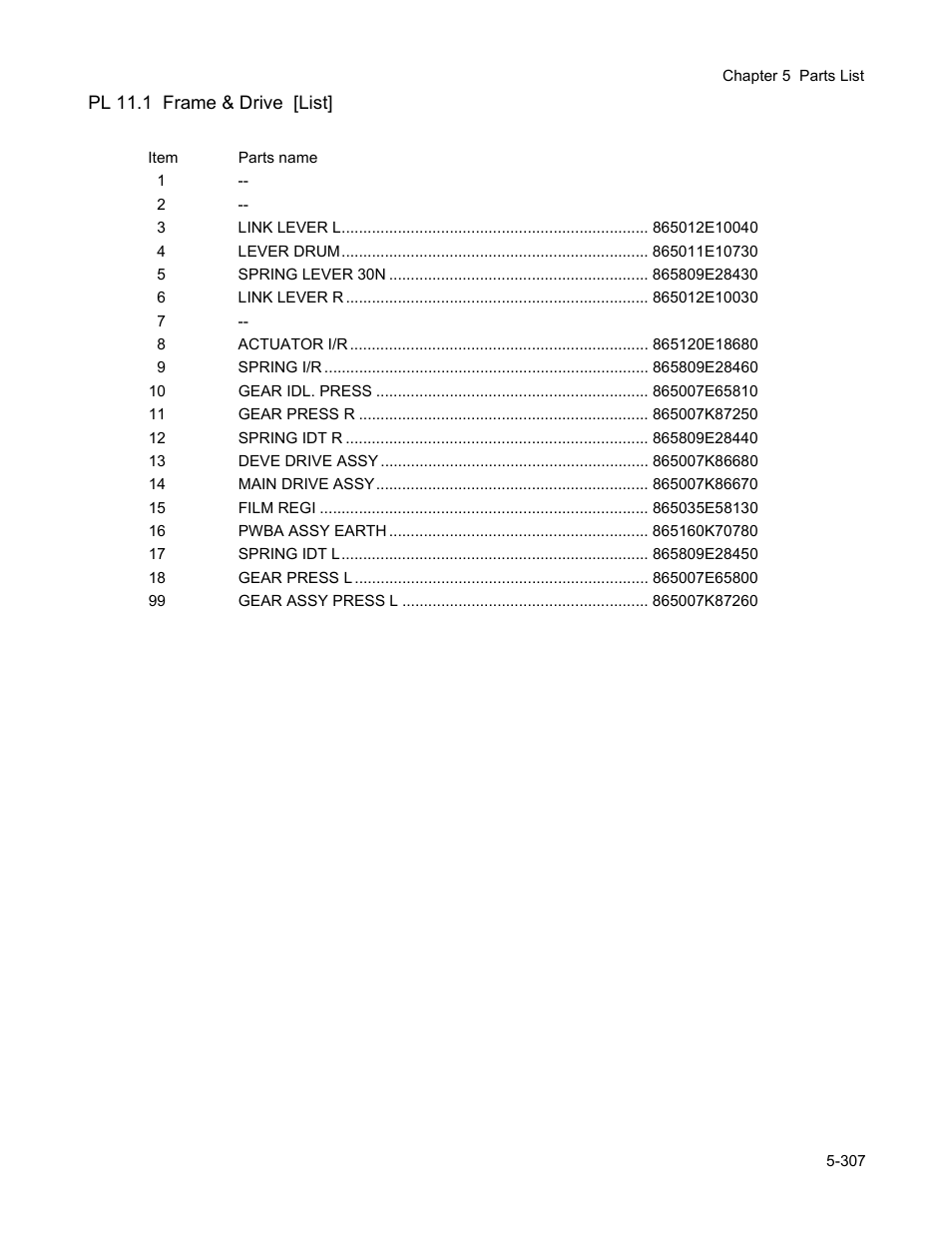 Pl 11.1 frame & drive [list | Minolta Magicolor 3100 Series User Manual | Page 307 / 424