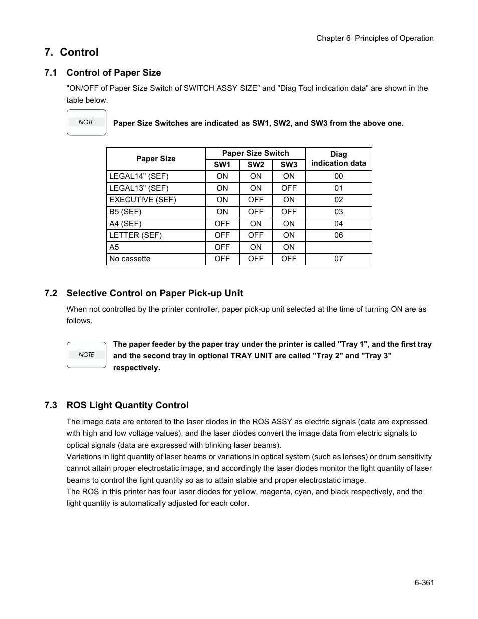 Control, 1 control of paper size, 2 selective control on paper pick-up unit | 3 ros light quantity control, Control -361 | Minolta Magicolor 3100 Series User Manual | Page 361 / 424