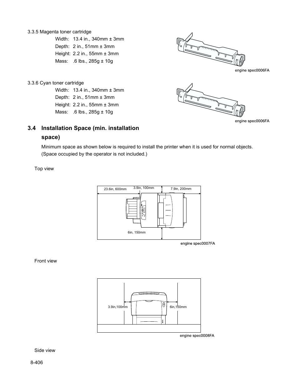 4 installation space (min. installation space) | Minolta Magicolor 3100 Series User Manual | Page 406 / 424