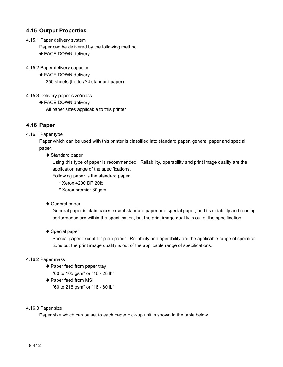 15 output properties, 16 paper, 15 output properties -412 4.16 paper -412 | Minolta Magicolor 3100 Series User Manual | Page 412 / 424