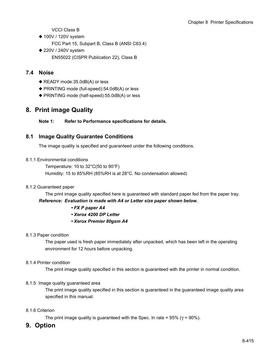 4 noise, Print image quality, 1 image quality guarantee conditions | Option, 4 noise -415, Print image quality -415, 1 image quality guarantee conditions -415, Option -415 | Minolta Magicolor 3100 Series User Manual | Page 415 / 424