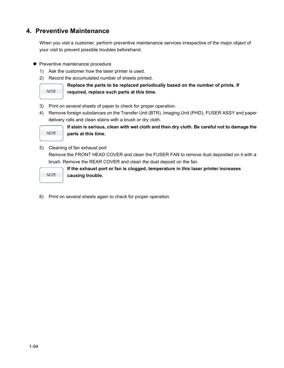 Preventive maintenance, Preventive maintenance -94 | Minolta Magicolor 3100 Series User Manual | Page 94 / 424