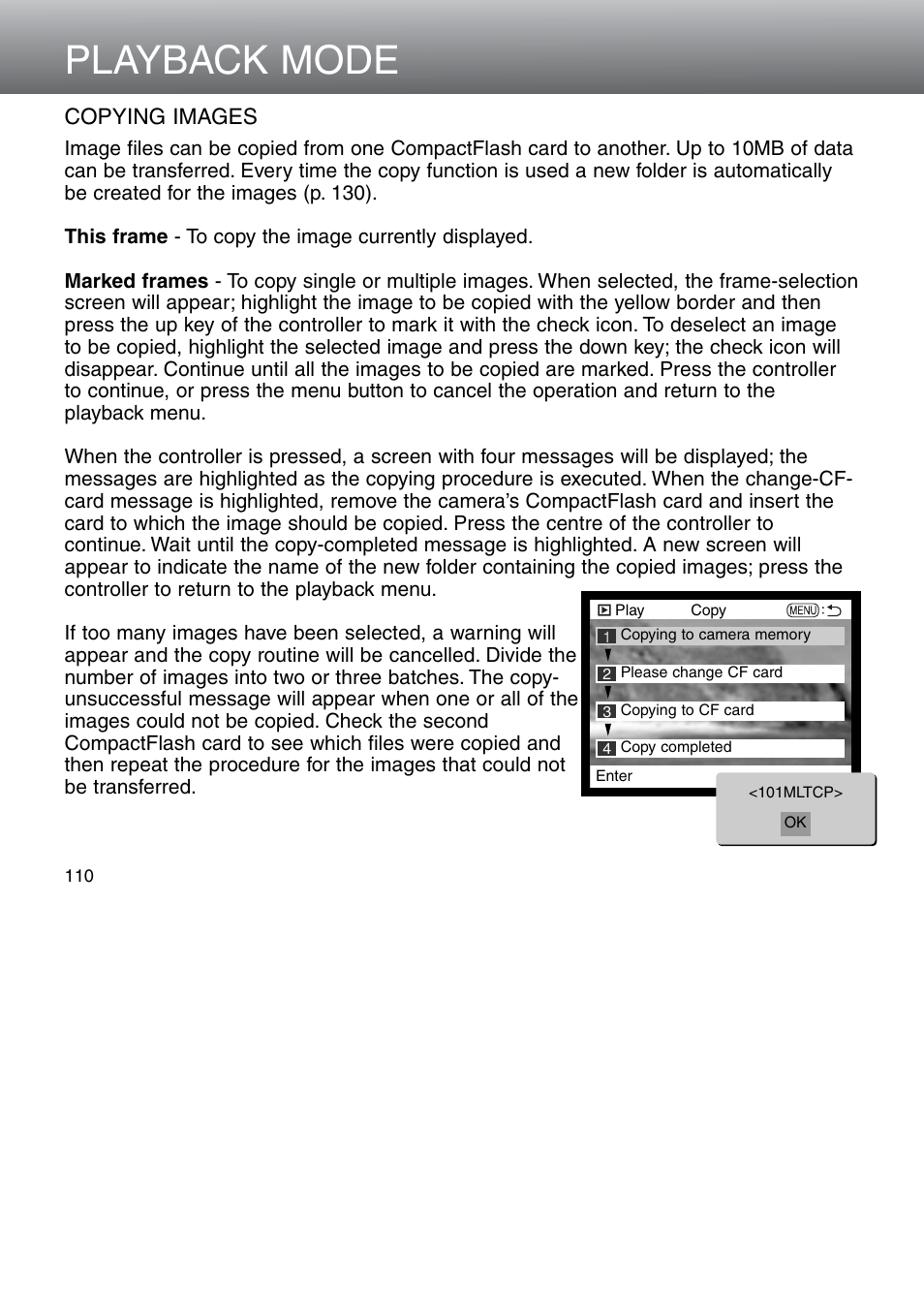 Copying images, Playback mode | Minolta Dimage 5 User Manual | Page 110 / 150