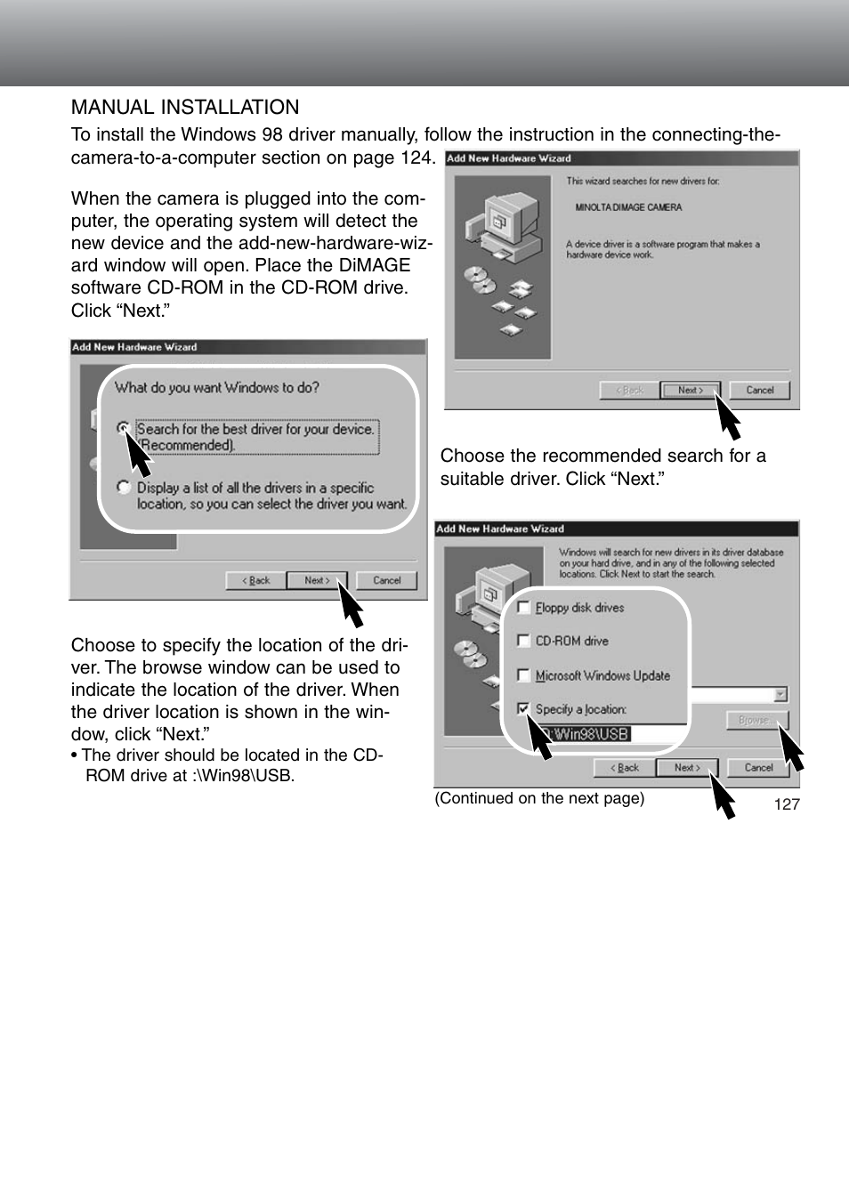 Manual installation | Minolta Dimage 5 User Manual | Page 127 / 150