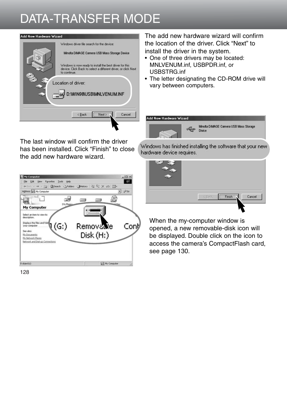 Data-transfer mode | Minolta Dimage 5 User Manual | Page 128 / 150