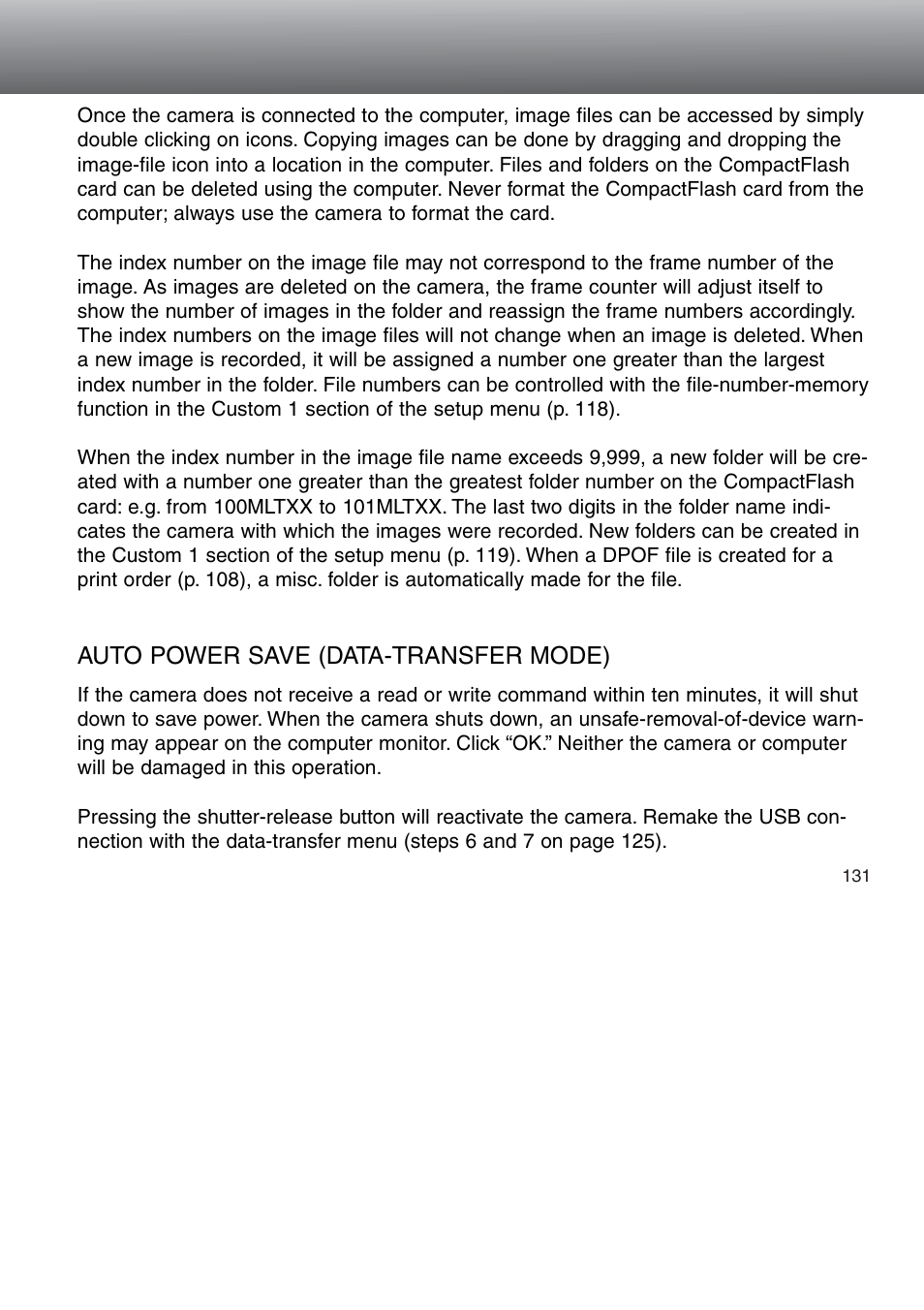 Auto power save (data-transfer mode) | Minolta Dimage 5 User Manual | Page 131 / 150