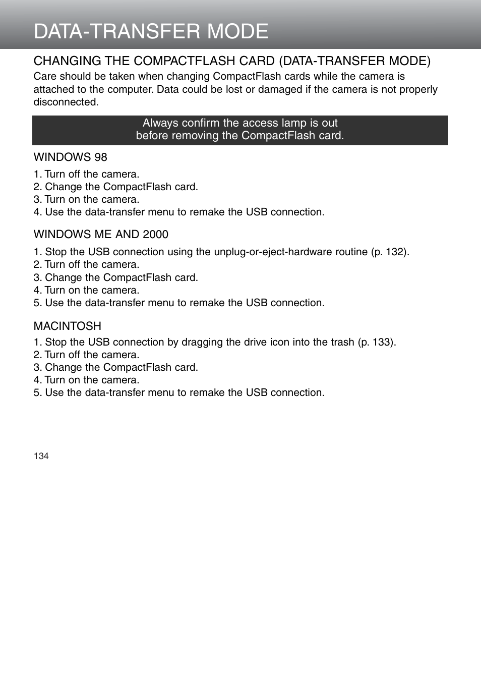 Data-transfer mode | Minolta Dimage 5 User Manual | Page 134 / 150