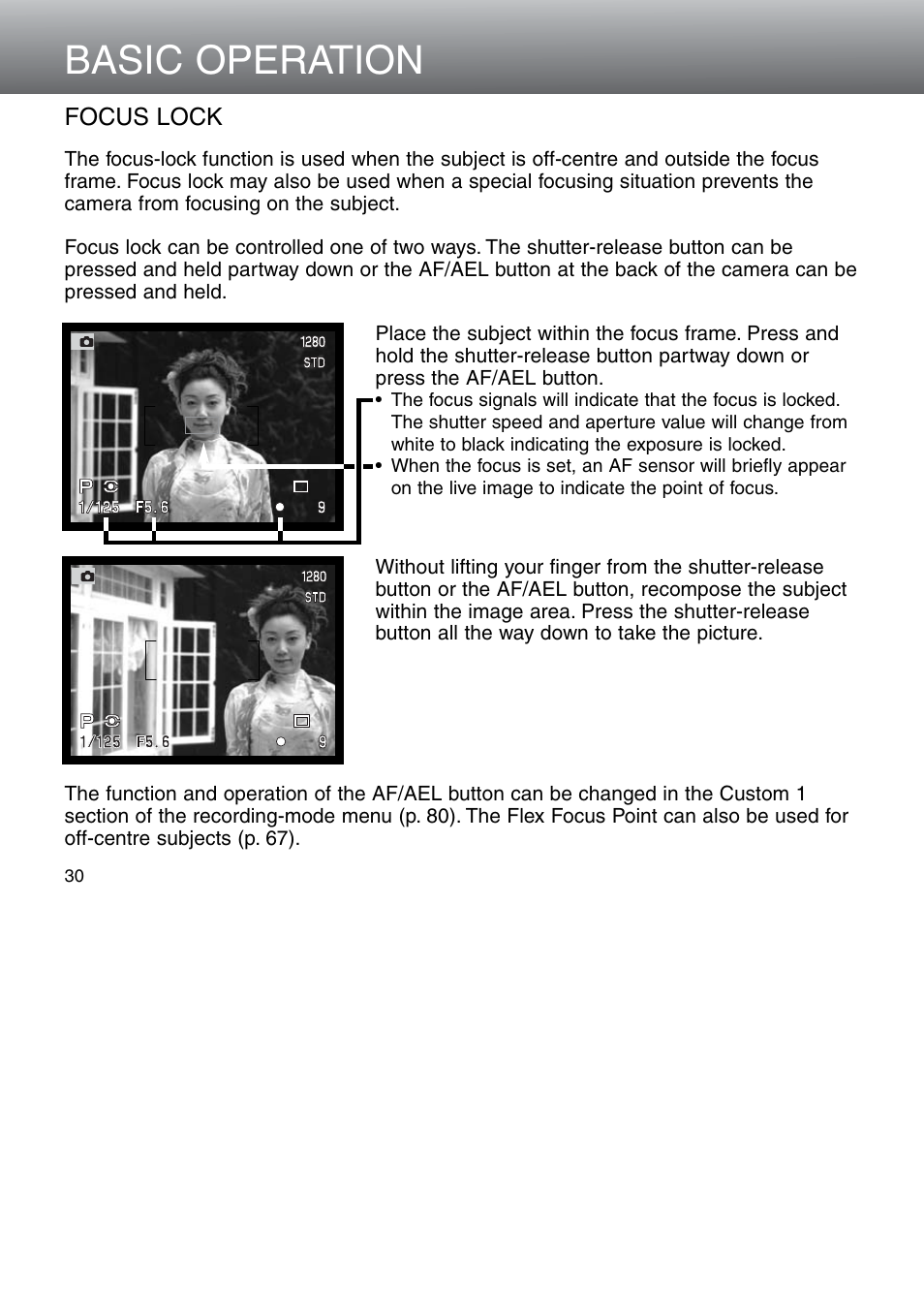 Focus lock, Basic operation | Minolta Dimage 5 User Manual | Page 30 / 150