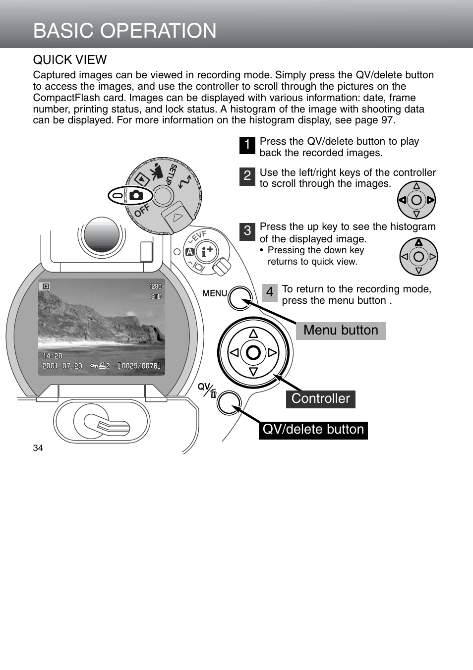 Quick view, Basic operation | Minolta Dimage 5 User Manual | Page 34 / 150
