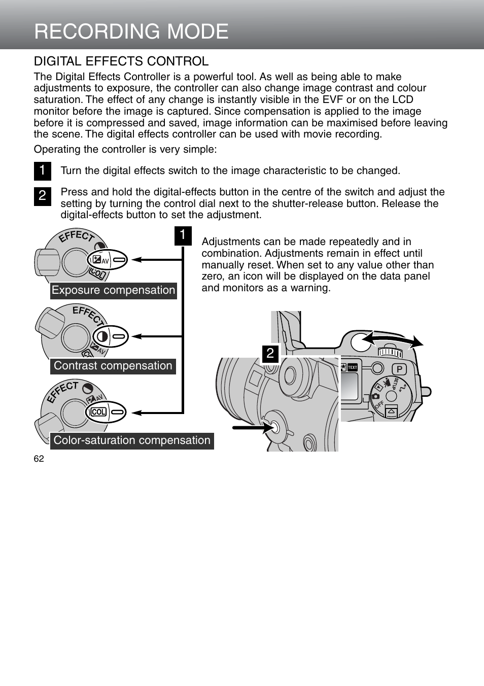 Digital effects controller, Recording mode | Minolta Dimage 5 User Manual | Page 62 / 150