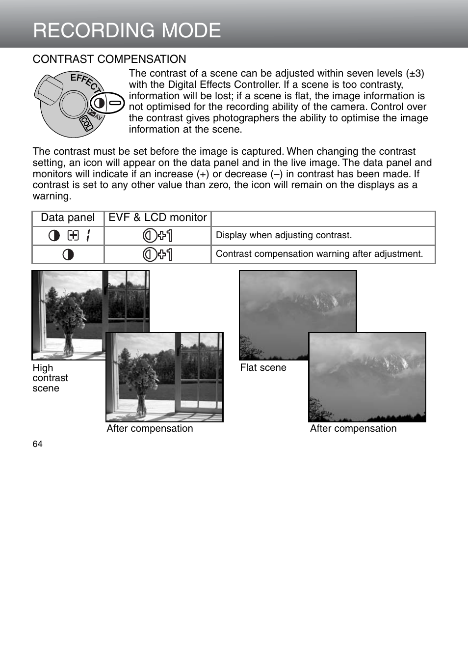 Contrast compensation, Recording mode | Minolta Dimage 5 User Manual | Page 64 / 150