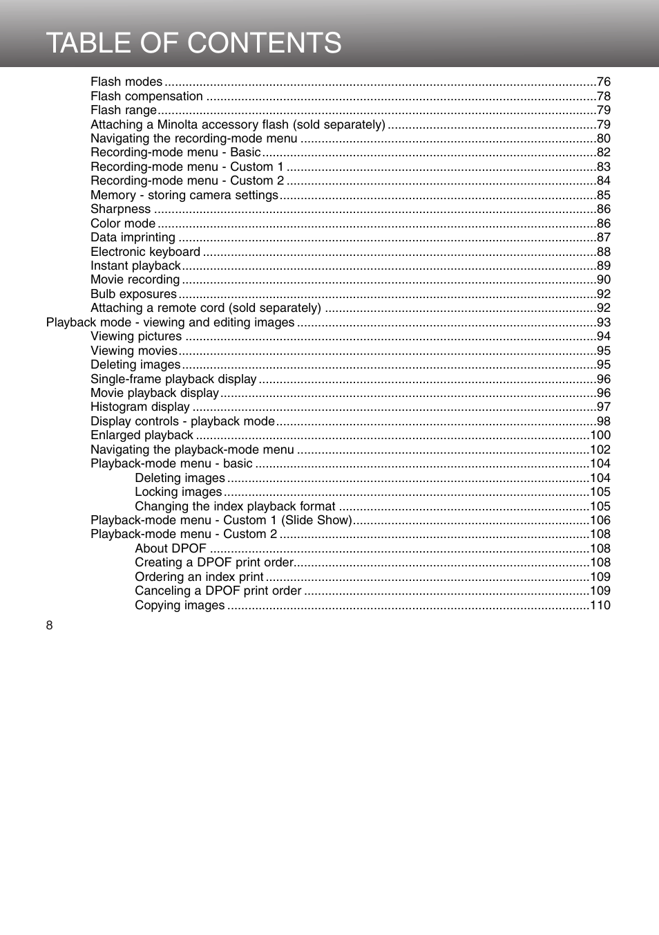 Minolta Dimage 5 User Manual | Page 8 / 150