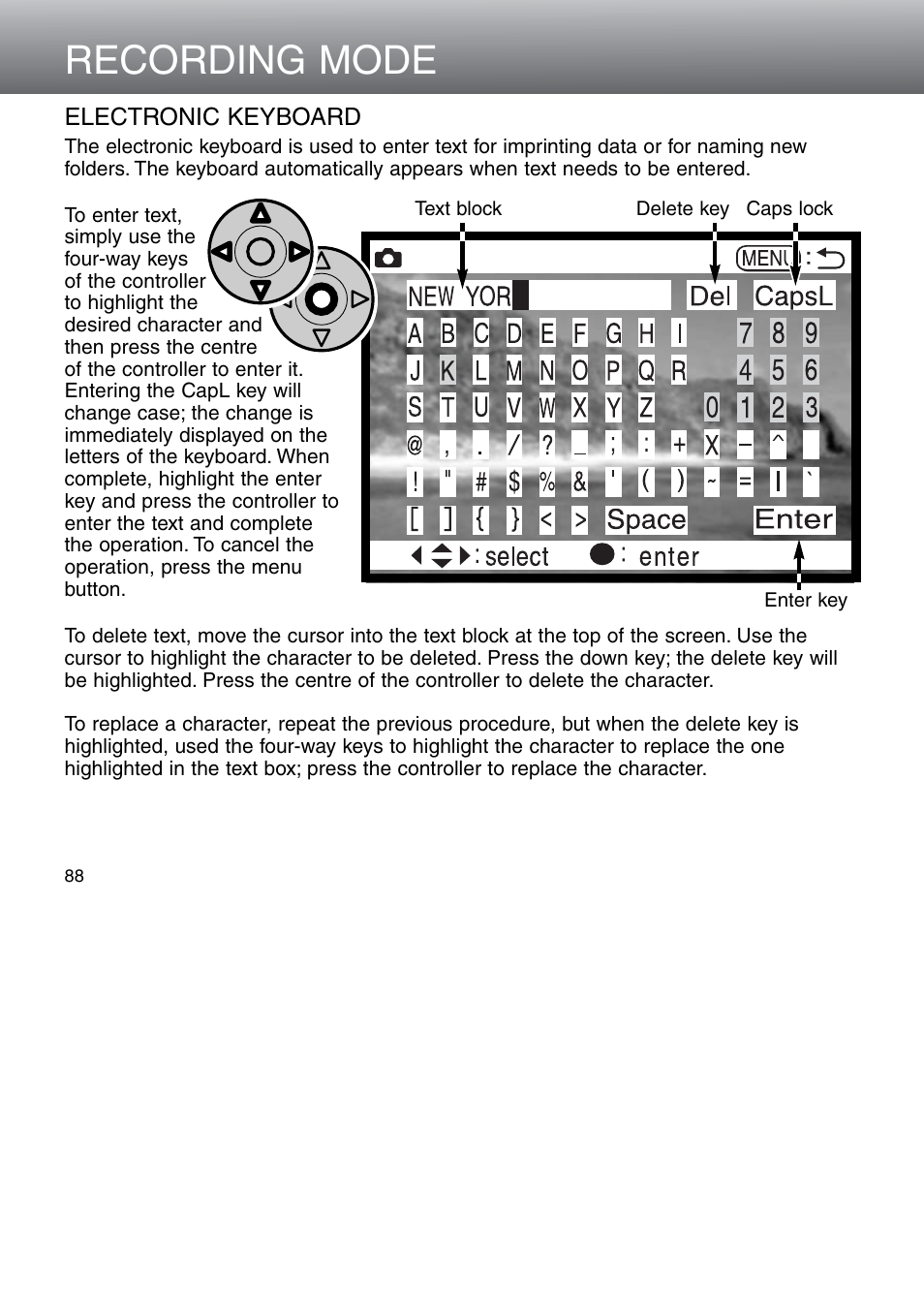 Electronic keyboard, Recording mode | Minolta Dimage 5 User Manual | Page 88 / 150