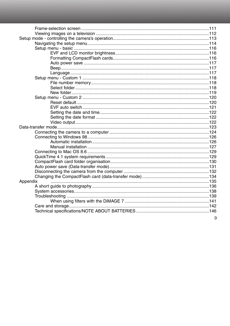 Minolta Dimage 5 User Manual | Page 9 / 150