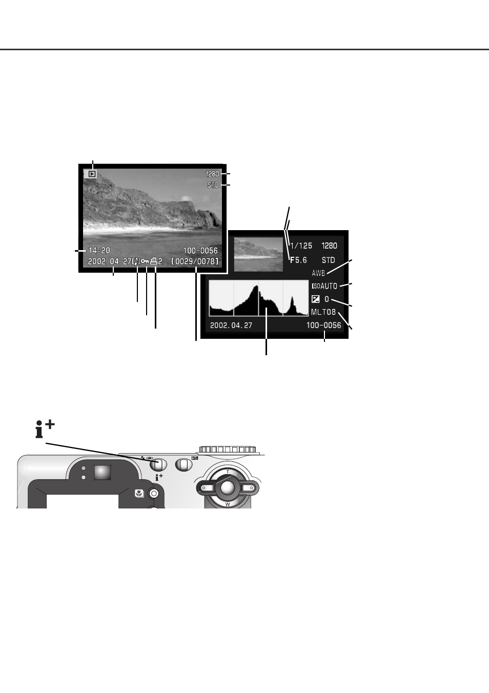 Playback mode – viewing and editing images, Single-frame playback and histogram display, Playback mode viewing and editing images | Minolta Dimage F100 User Manual | Page 77 / 128