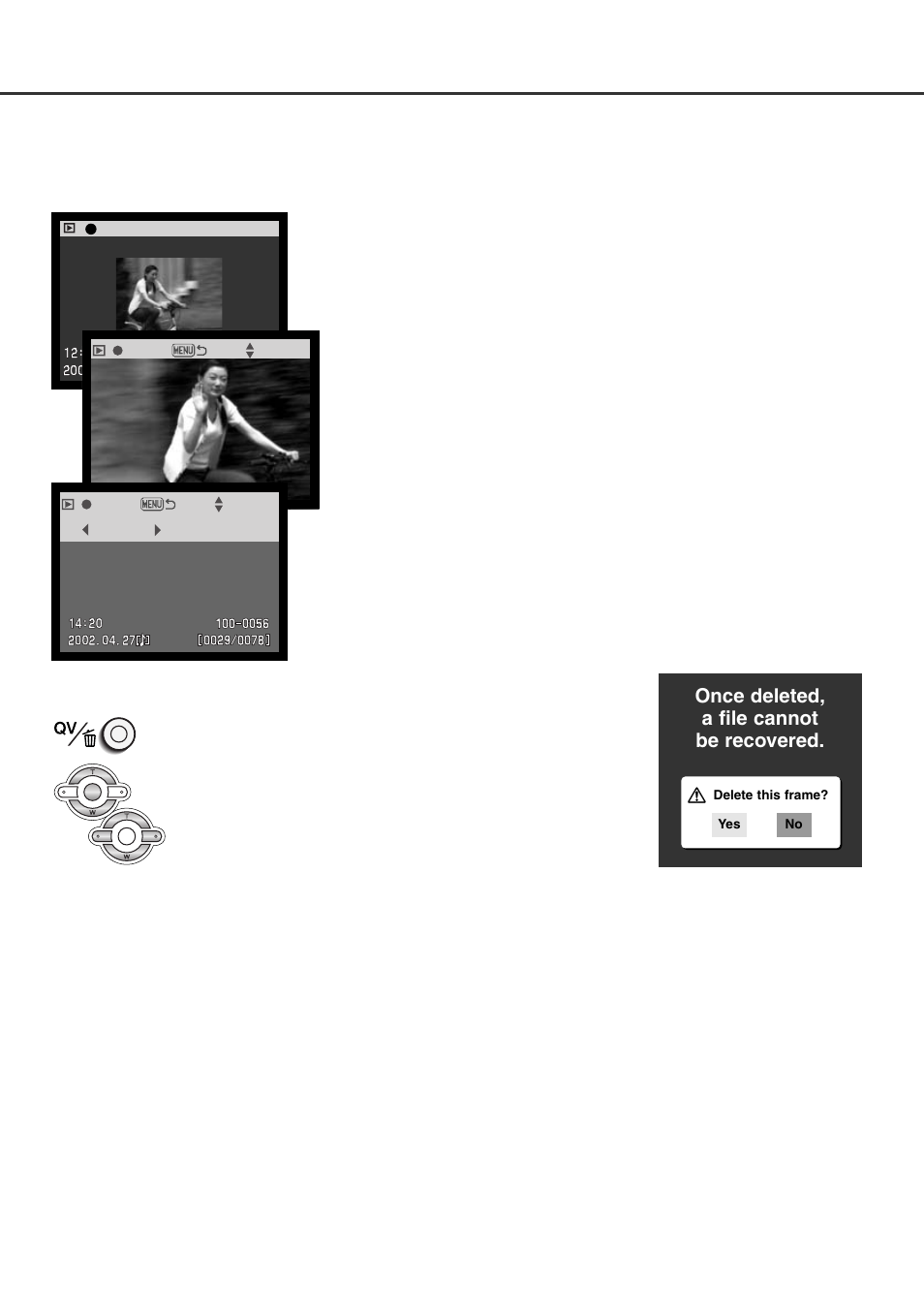 Deleting single files, Playing back movies and audio recordings | Minolta Dimage F100 User Manual | Page 79 / 128