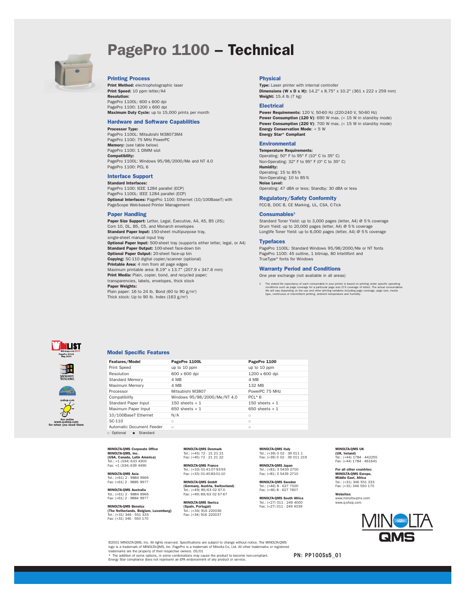 Pagepro 1100 – technical | Minolta GMS PagePro 1100 User Manual | Page 4 / 4