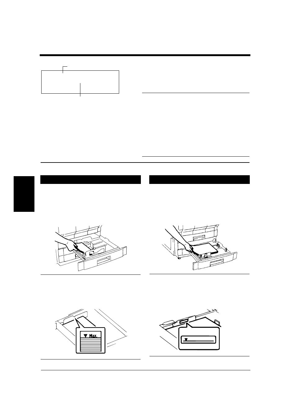 When the message “load xx in any tray.” appears, Paper loading procedures, Upper and lower trays | Middle tray | Minolta CF911PE User Manual | Page 30 / 57