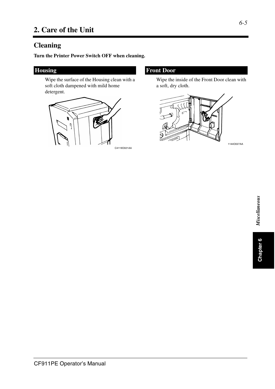 Care of the unit, Cleaning | Minolta CF911PE User Manual | Page 51 / 57