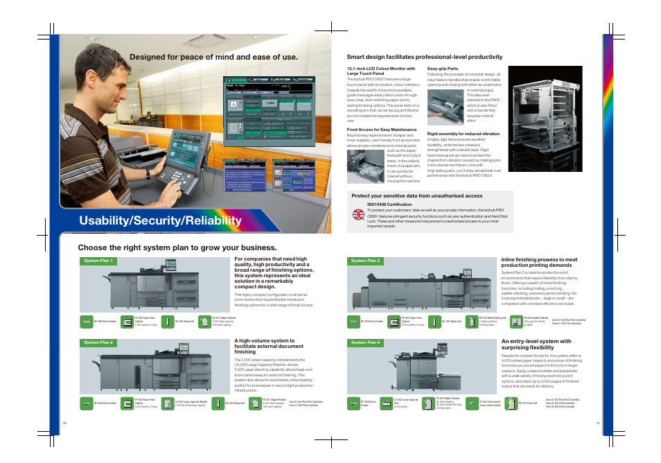 Usability/security/reliability, Designed for peace of mind and ease of use, Choose the right system plan to grow your business | Minolta Demand Print System C6501 User Manual | Page 6 / 6