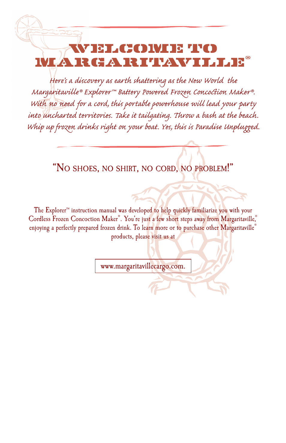 Welcome to margaritaville | Margaritaville NBMGDM0900 User Manual | Page 2 / 20