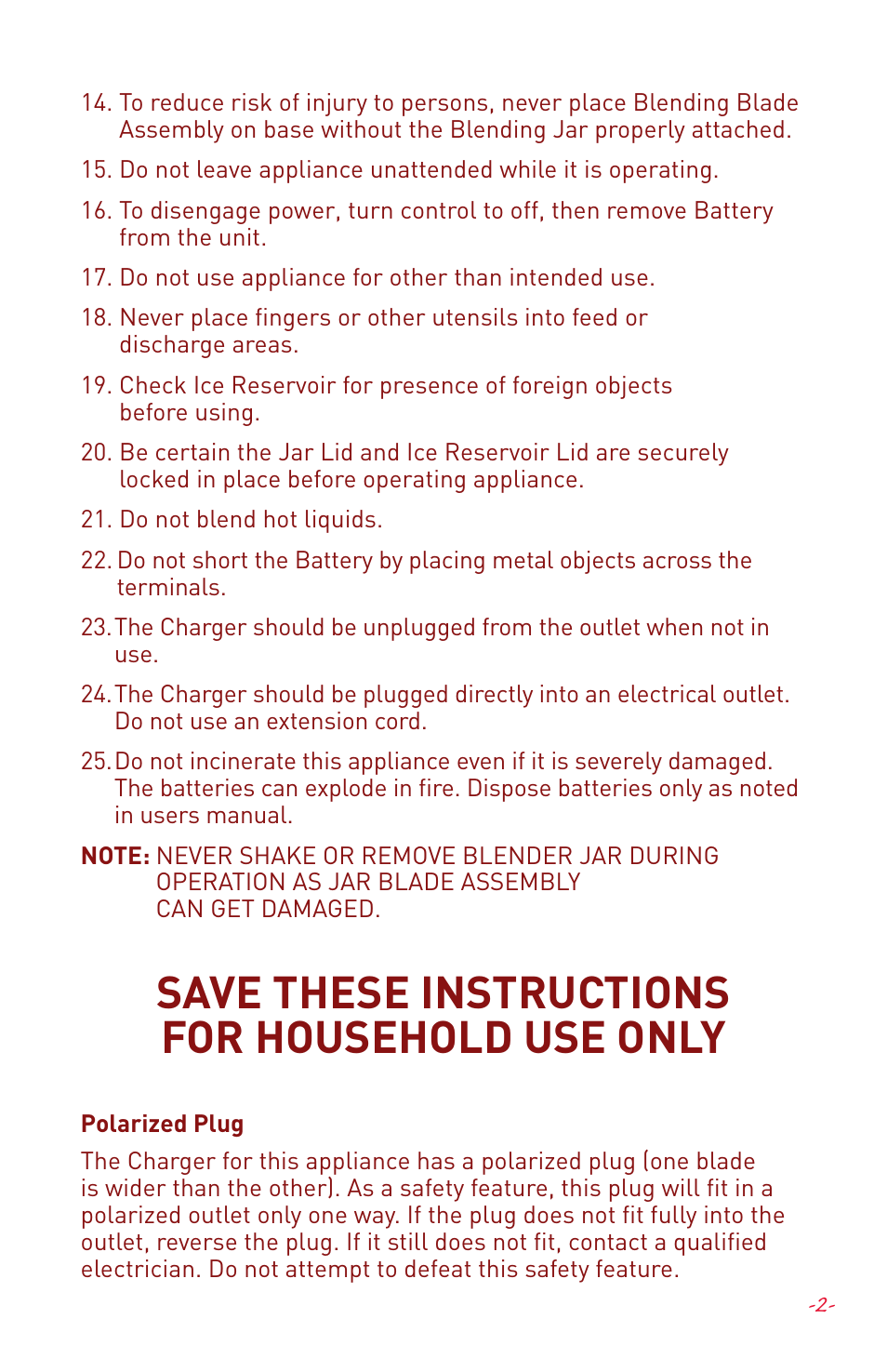 Save these instructions for household use only | Margaritaville NBMGDM0900 User Manual | Page 5 / 20