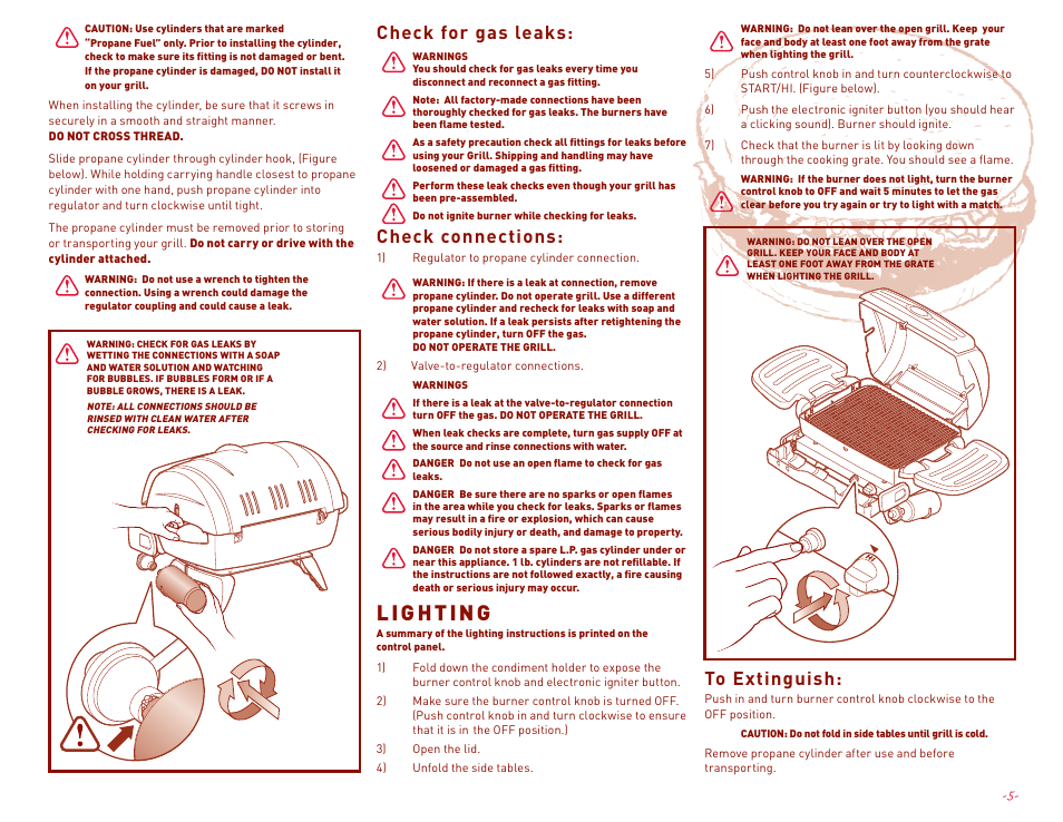 Lighting, Check for gas leaks, Check connections | Margaritaville NBMGLG1900 User Manual | Page 7 / 12