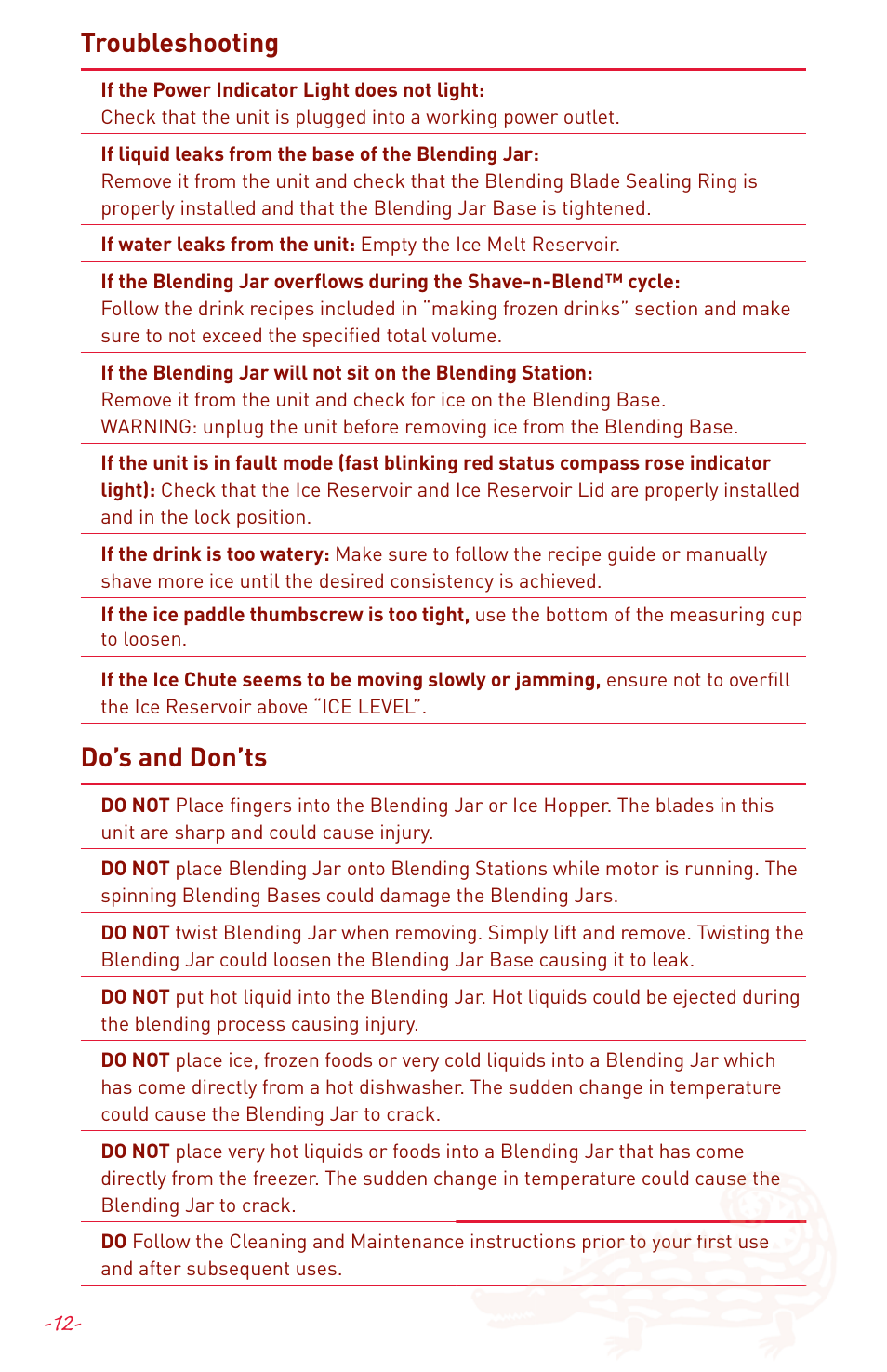 Troubleshooting, Do’s and don’ts | Margaritaville DM3000 User Manual | Page 14 / 16