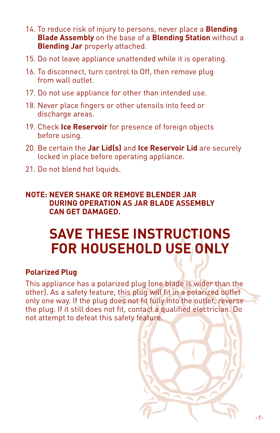 Save these instructions for household use only | Margaritaville DM3000 User Manual | Page 3 / 16