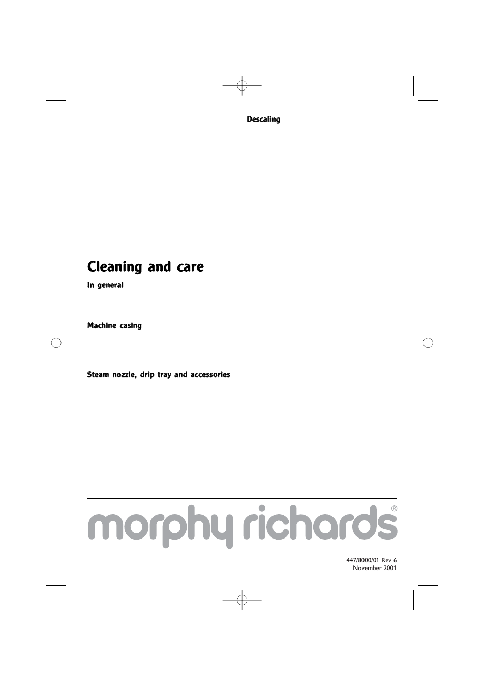 Cclle ea an niin ng g a an nd d c ca arre e | Morphy Richards Coffeemaker User Manual | Page 2 / 6