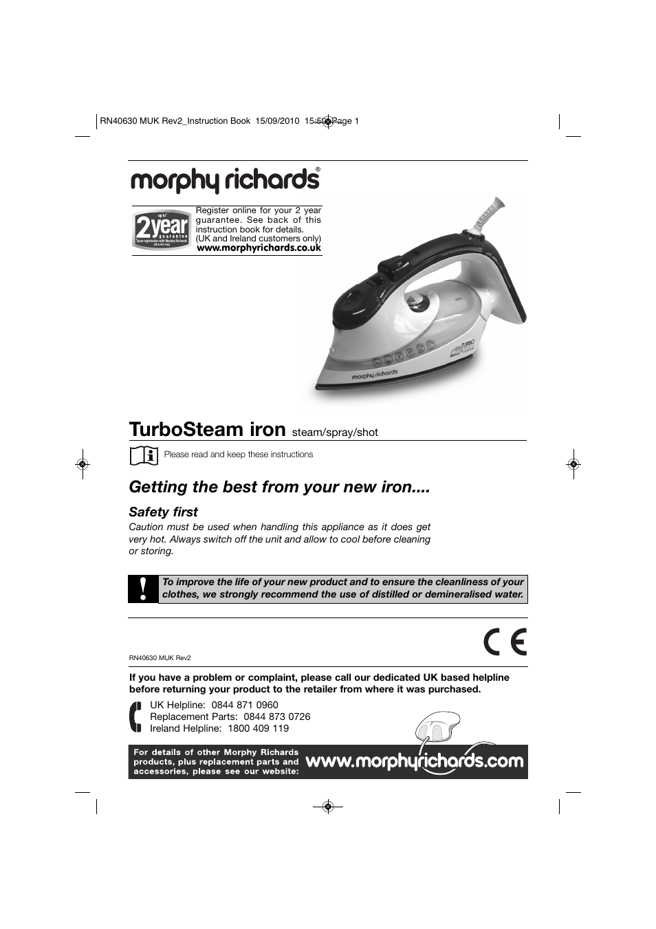 Morphy Richards TURBOSTEAM RN40630 MUK REV2 User Manual | 8 pages