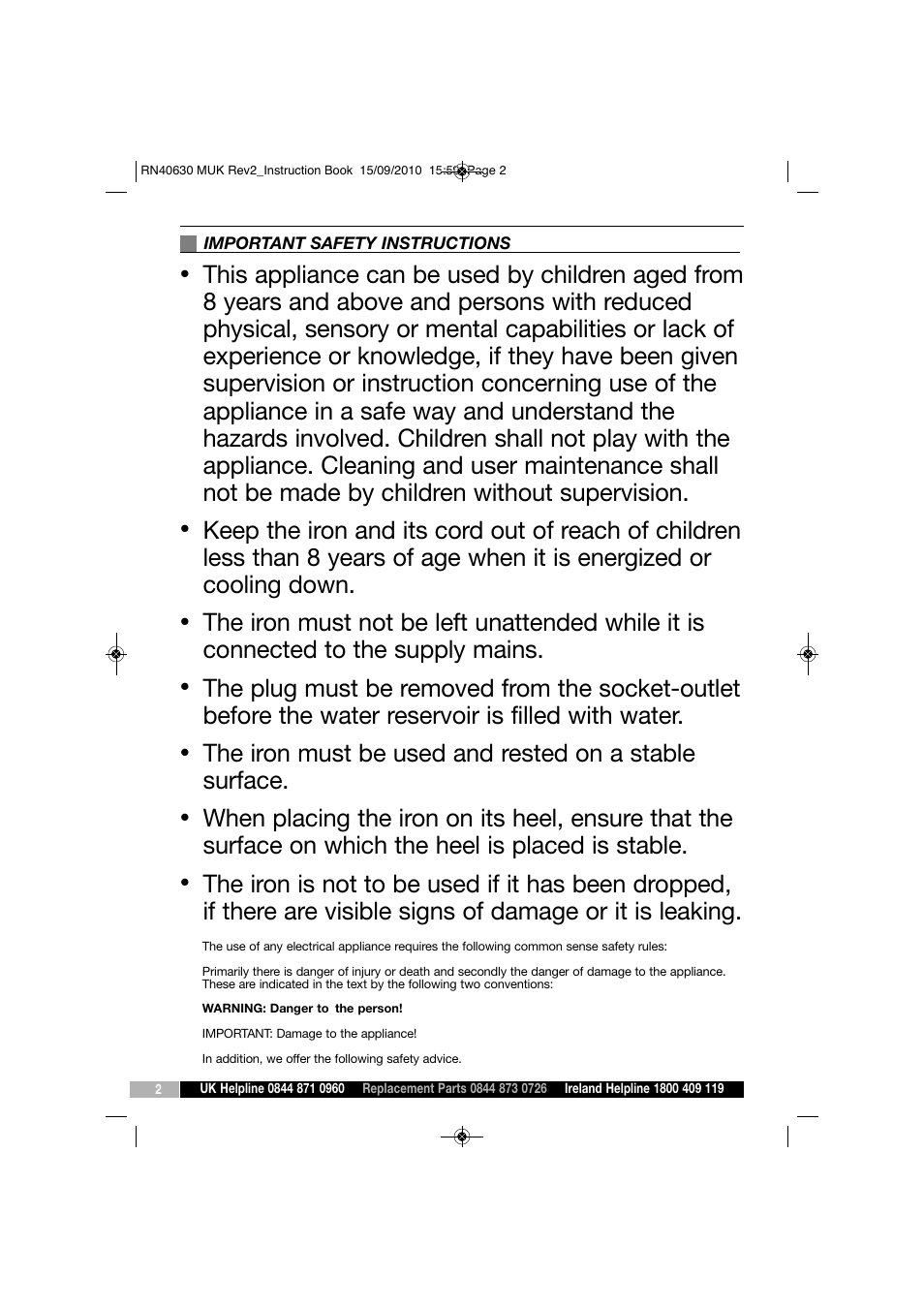 Morphy Richards TURBOSTEAM RN40630 MUK REV2 User Manual | Page 2 / 8