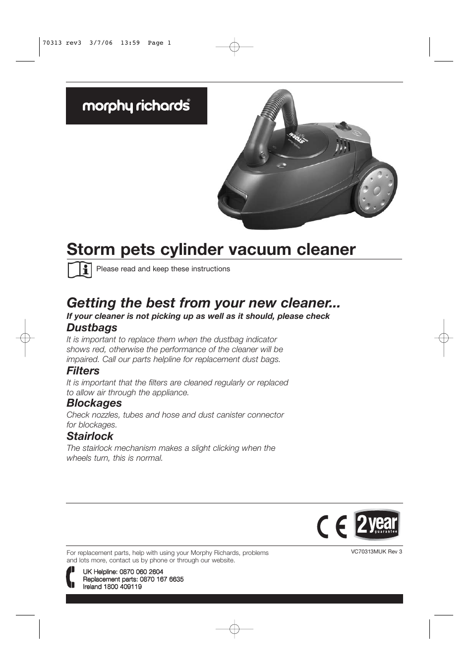 Morphy Richards Storm pets cylinder vacuum cleaner User Manual | 8 pages