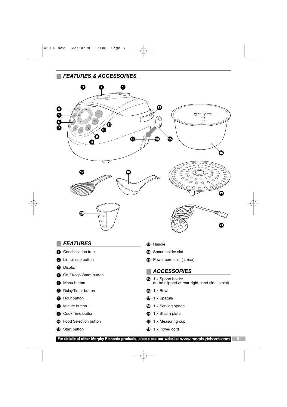 Features, Accessories, Features & accessories | Morphy Richards Intellichef User Manual | Page 5 / 16
