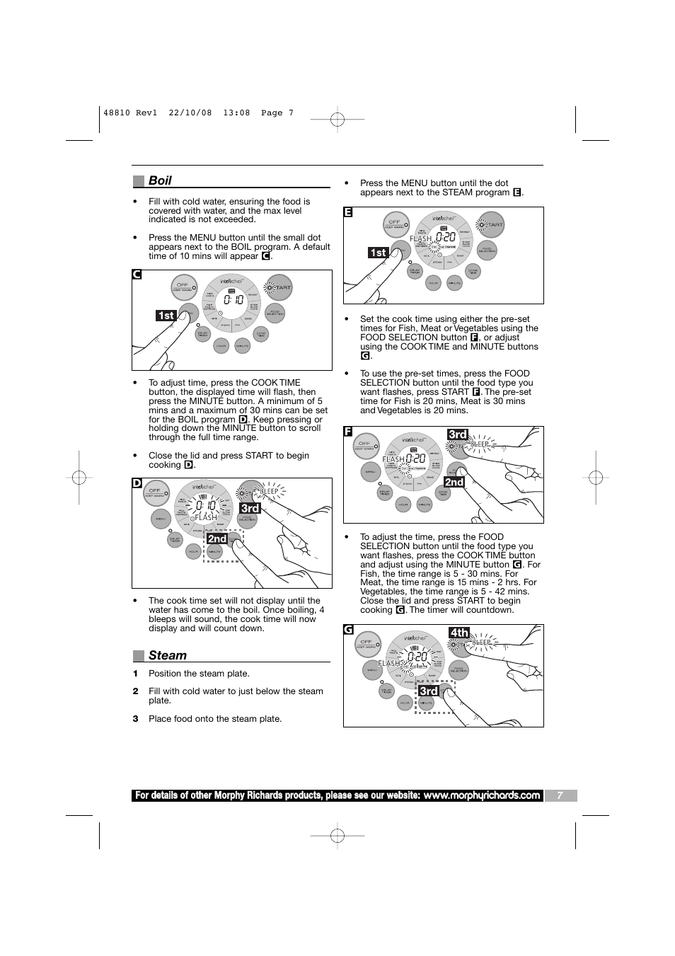 Boil, Steam | Morphy Richards Intellichef User Manual | Page 7 / 16