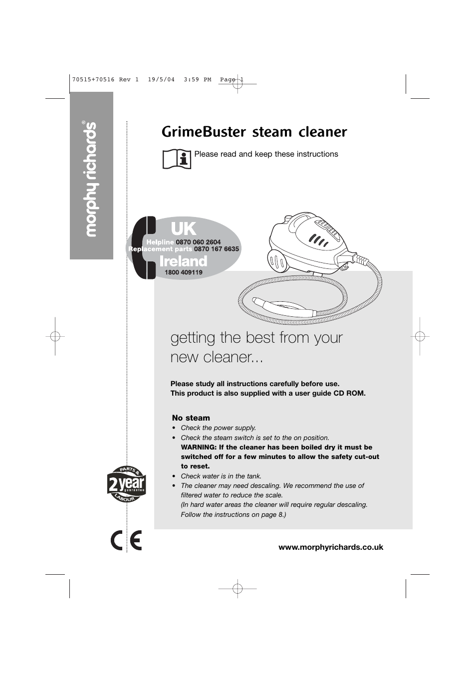 Morphy Richards GrimeBuster steam cleaner User Manual | 10 pages