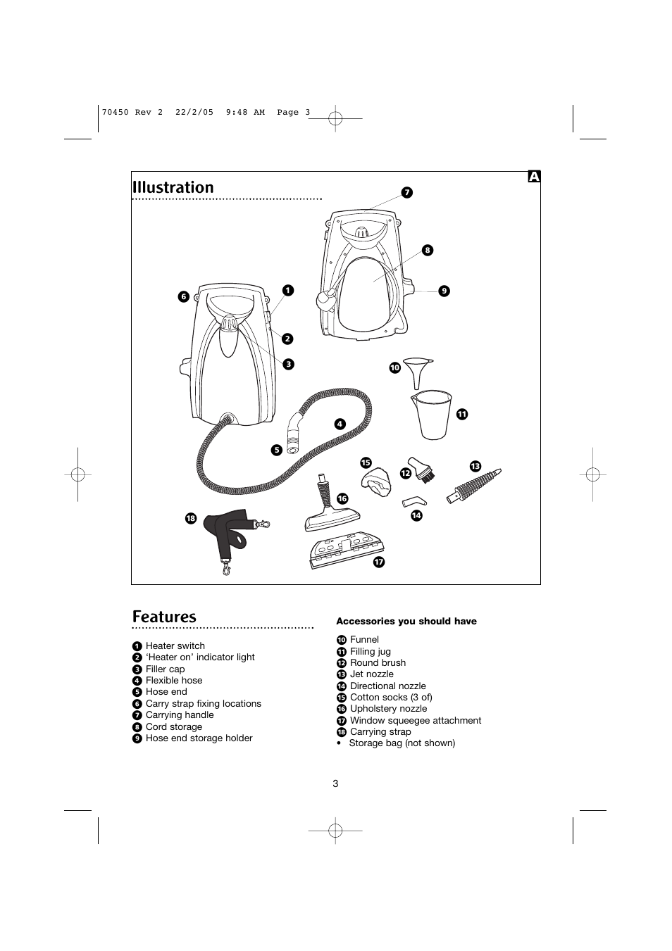 Features, Illustration | Morphy Richards Carpet Cleaner User Manual | Page 3 / 8