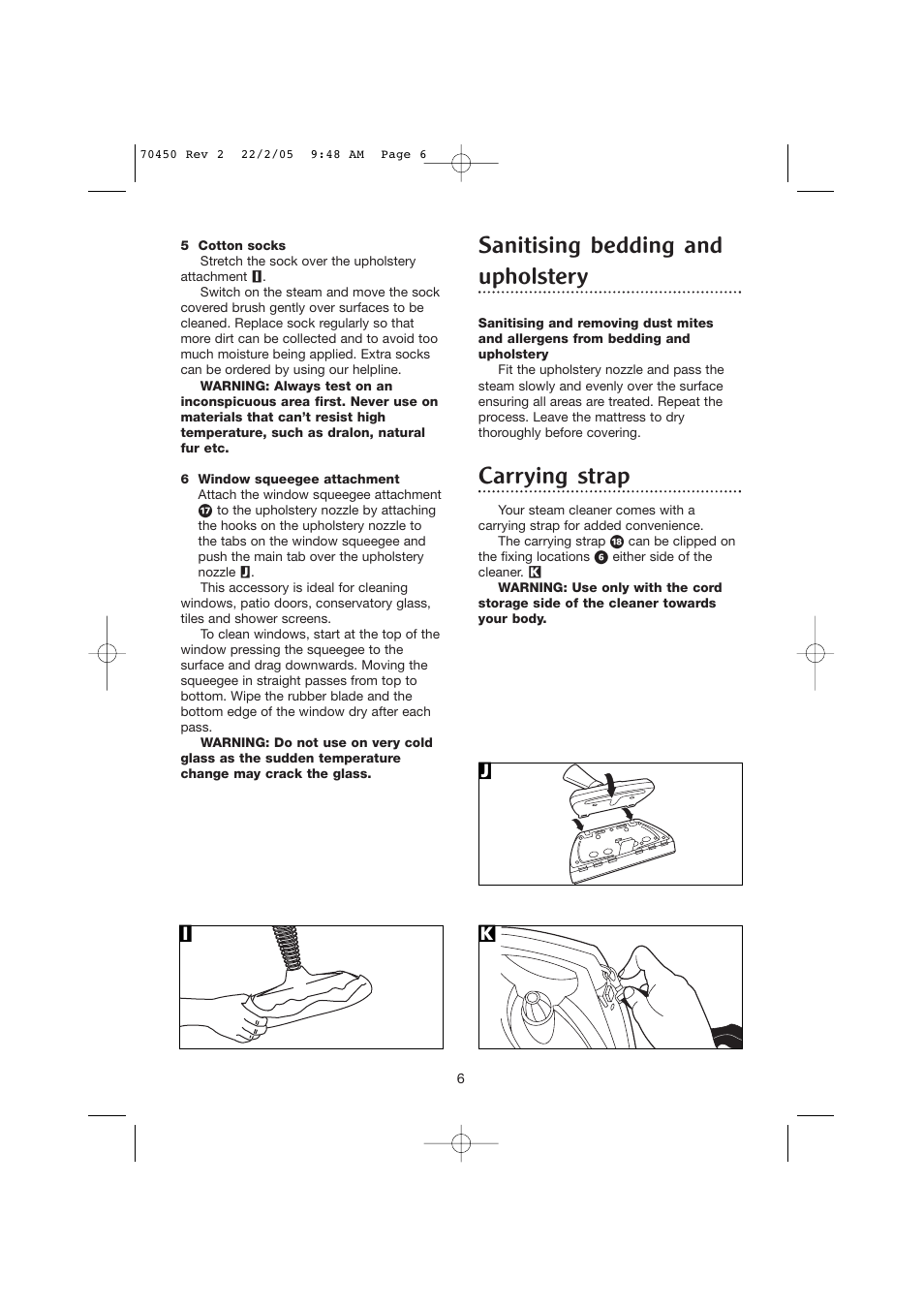 Sanitising bedding and upholstery, Carrying strap, Ji k | Morphy Richards Carpet Cleaner User Manual | Page 6 / 8