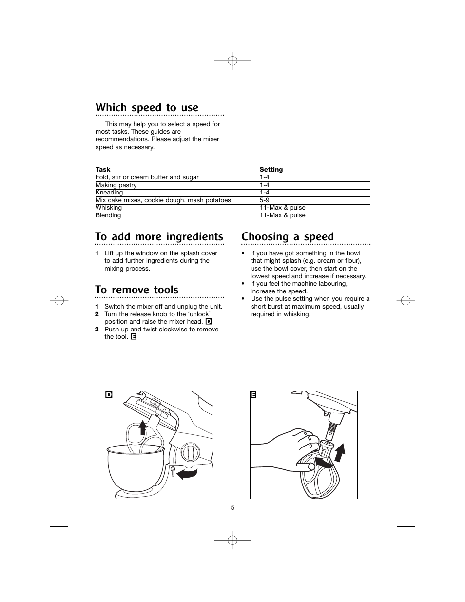 Choosing a speed, Which speed to use | Morphy Richards Blender User Manual | Page 5 / 8