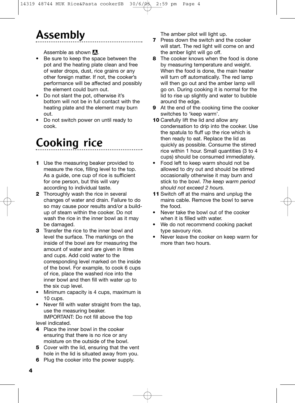 Assembly, Cooking rice | Morphy Richards cooker User Manual | Page 4 / 12