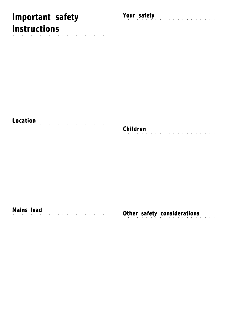 Important safety, Instructions, Location | Mains lead, Your safety, Children, Other safety considerations | Morphy Richards Toaster User Manual | Page 2 / 6